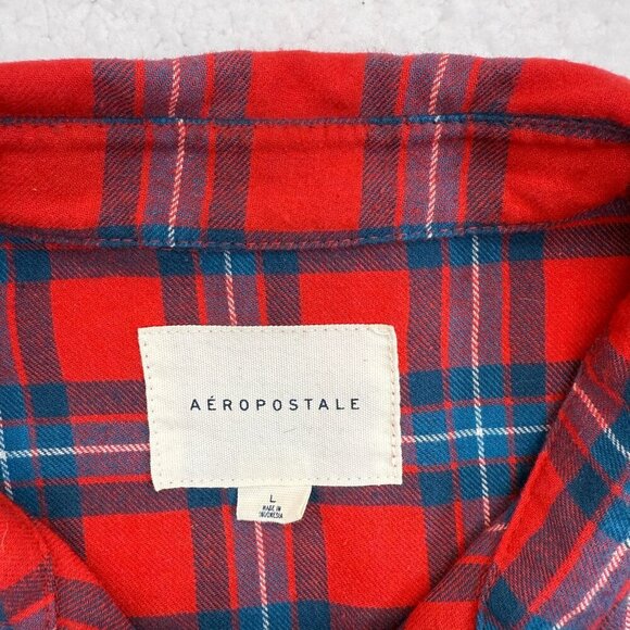 Aeropastale Plaid Flannel Shirt Button Up Cabin Grunge Red Blue Womens L - Picture 8 of 12